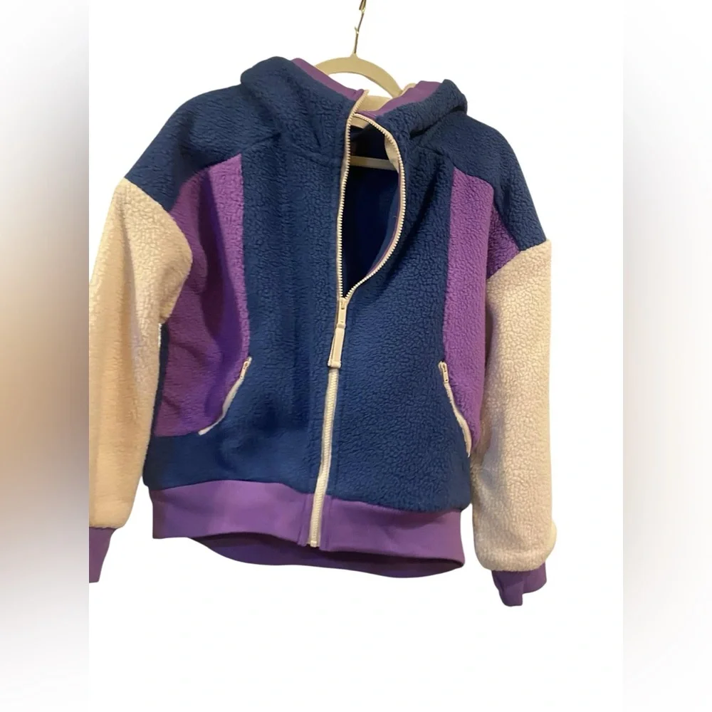 NWT Free People full zip fleece hoodie BLACK GRAPE COMBO Size XS